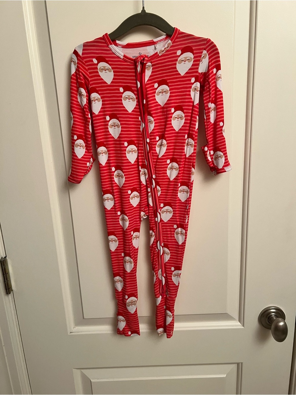 Baby Holiday Santa Stripe Zipper Pajama One-Piece - Red
